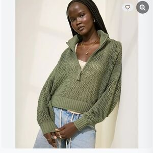 Aerie Crochet Quarter Zip Sweater